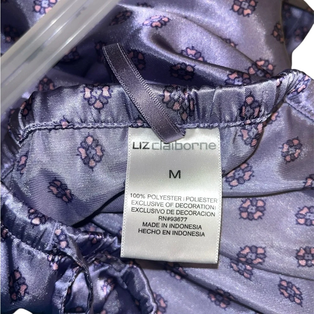 Size M Liz Claiborne Purple Satin Pajama Pants with Subtle Pattern - Picture 4 of 5